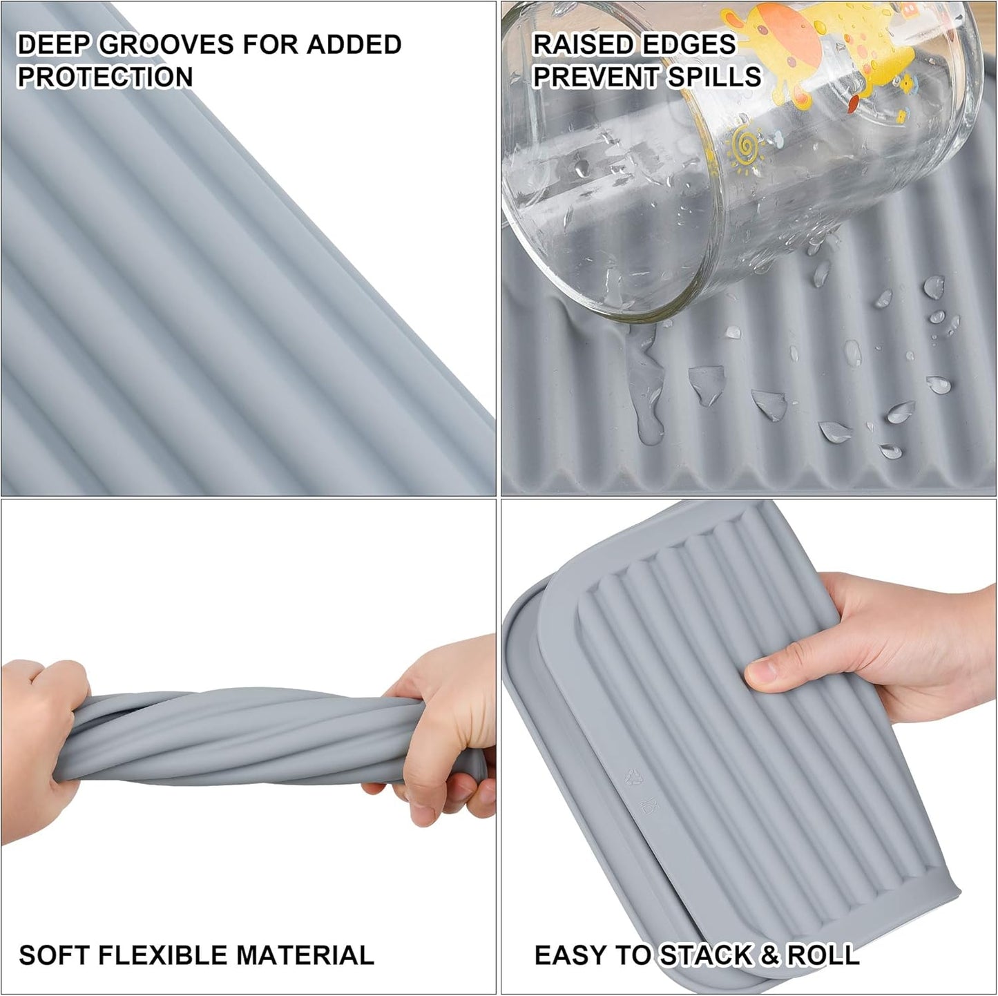 Silicone Trivets for Hot Dishes, Trivet Mat-Hot Pads for Kitchen-Versatile Trivet Mat for Hot Pots&Pans-Heat Resistant Mats for Counter&Table, Pot Holders Drying Mat (9x12) Pack 2 Light Grey