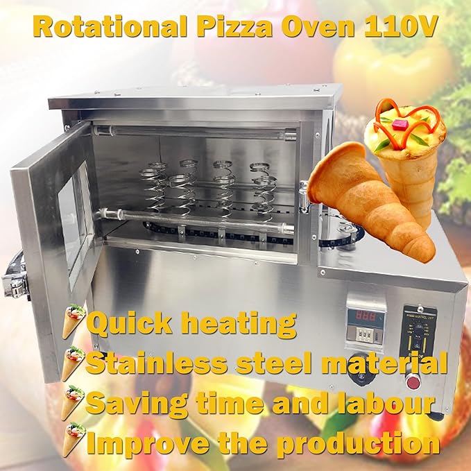 Stainless Steel Pizza Cone Oven with 12pcs Removable Bases Electric Rotational Countertop Pizza Oven 110V 2000W for Usage with Pizza Cone Making Machine