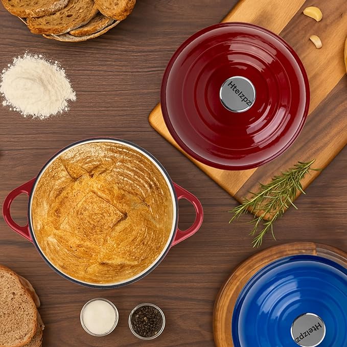 Dutch Oven for Bread Baking, 5.4 Quart Dutch Enameled Cast Iron Bread Oven, Dutch Oven for Sourdough Bread Baking, Oven Safe up to 500° F, 25 cm Red