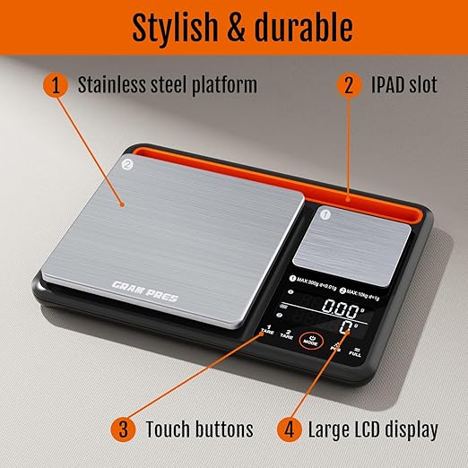 Dual Platform Digital Kitchen and Food Scale 0.01g/300g & 1g/10kg，Digital Weight Grams and Oz，Black with Stainless Steel