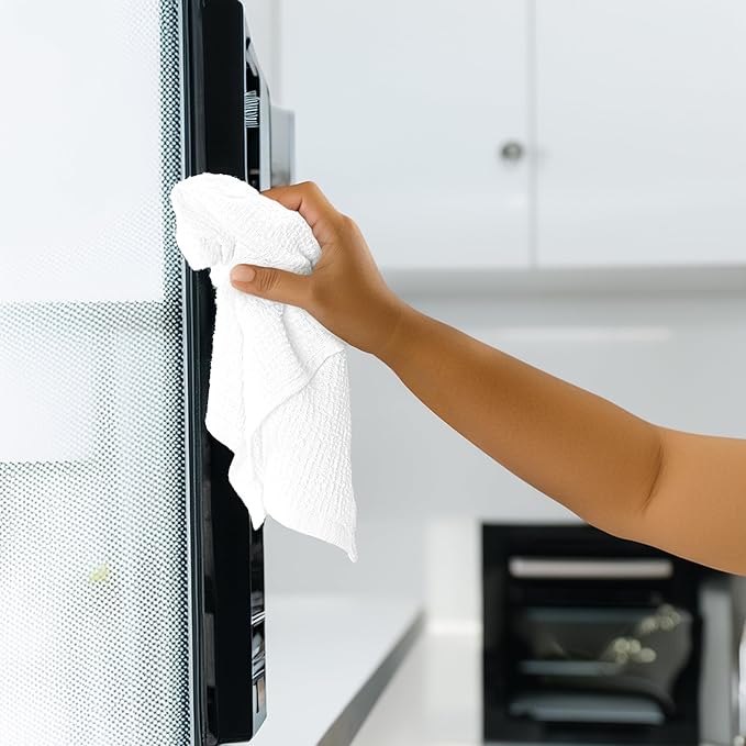 Tens Towels 36 Pack Ribbed Weave White Barmop,100% Cotton, 16x19 inches, Super Absorbent Kitchen Bar Towels, Lighter Weight Cleaning Cloths, Perfect for Drying Dishes at Home and Restaurant
