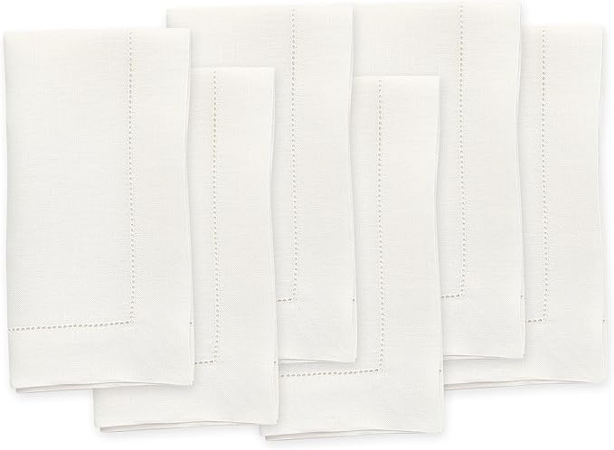 Solino Home Ivory Linen Napkins Set of 6-100% Pure Linen Hemstitch Dinner Napkins 20 x 20 Inch for Fall, Autumn, Thanksgiving, Christmas, Holiday - Classic Hemstitch