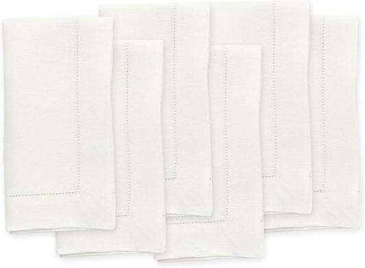 Solino Home Ivory Linen Napkins Set of 6-100% Pure Linen Hemstitch Dinner Napkins 20 x 20 Inch for Fall, Autumn, Thanksgiving, Christmas, Holiday - Classic Hemstitch