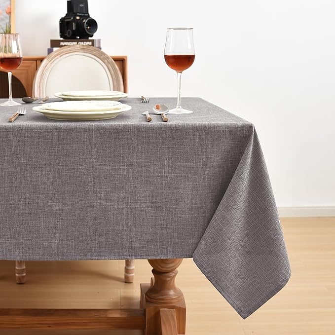 Fitable Faux Linen Tablecloths 60 x 84 Inch - 2 Pack Neutral Table Clothes for Rectangle Foot Tables, Stone Flax Look Kitchen Table Covers for Farmhouse, Dining, Party, Outdoor Picnic