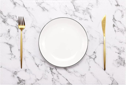 Marble Faux Leather PU Placemats, Set of 6, Easy to Clean, Heat & Stain Resistant for Dining Kitchen Table, Office Conference, Home Decor