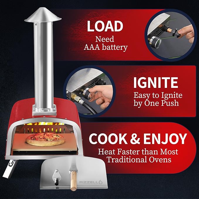 13" Outdoor Pizza Oven Propane Wood Fired Outdoor Foldable Pizza Ovens with Gas Burner, Wood Tray Pizza Stone, Pizza Peel, Cover
