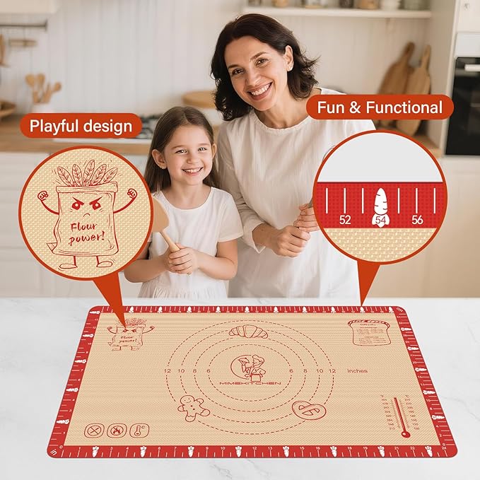 Non-Slip Silicone Baking Mat - 20x28 inch Extra Thick Pastry Mat with Measurements for Sourdough, Macarons, Bread, Pizza, Dough Rolling, Kneading, Oven Mat Heat Resistant to 480°F Gift for Baker