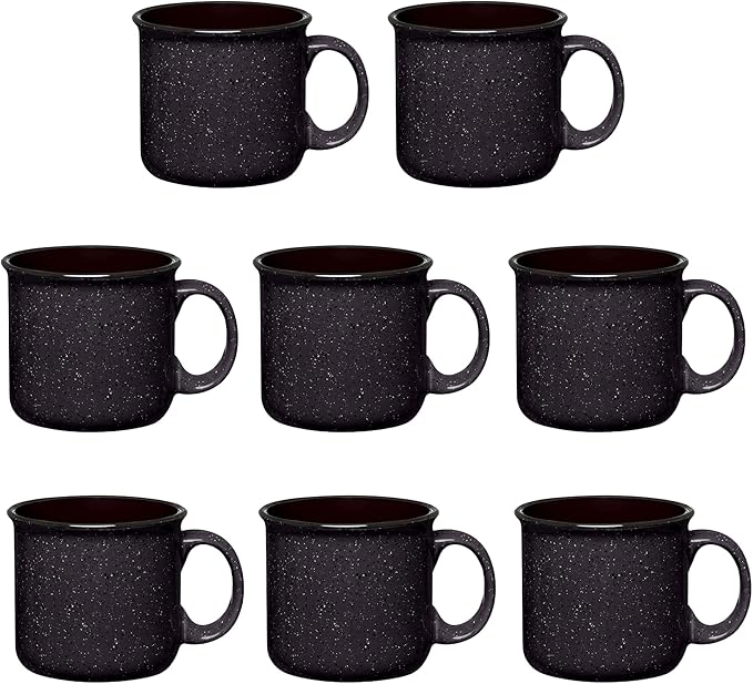 Set of 8 Ceramic Campfire Mugs – 15 Oz, Black – Coffee & Tea Cups for Home, Work, Travel, Camping – Customizable, Great for DIY, Events, Companies