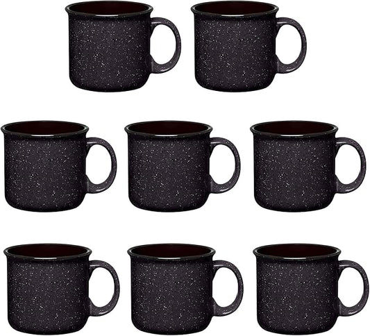 Set of 8 Ceramic Campfire Mugs – 15 Oz, Black – Coffee & Tea Cups for Home, Work, Travel, Camping – Customizable, Great for DIY, Events, Companies