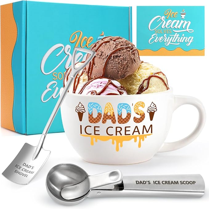 Fathers Day and Xmas Gadget - Ice Cream Bowl and Scoop Set for Daughter, Son, Ideal Gift