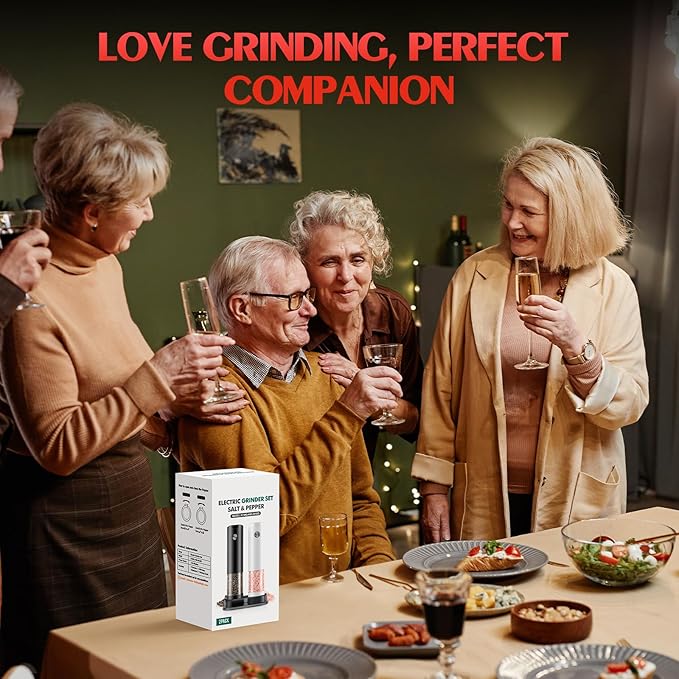 Electric Salt and Pepper Grinder Set Automatic Grinder for Kitchen Battery Pepper Mill Shakers Adjustable Coarseness Upgraded Larger Capacity with Led Christmas Gifts for Women