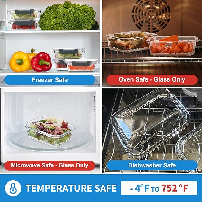 24-Piece Small Glass Food Storage Containers with Lids Airtight, 1.5 Cup Meal Prep Containers Set, Microwave&Dishwasher Safe, Leak-Proof, BPA-Free, Grey