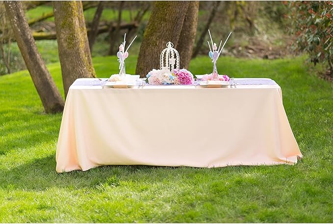 LTC LINENS 10-Pack Bulk Rectangular Tablecloths 90 In x 132 In with Rounded Corners - Peach Table Cloths for 6 ft Rectangle Tables Floor Length - Polyester Fabric Cloth Table Covers for Wedding, Party
