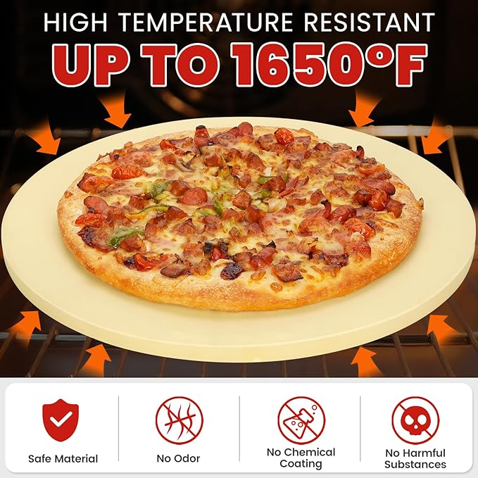 GOOD GAIN Pizza Stone for Oven Grill - Cordierite Baking Stone for Bread, Pies | 15'' Round Oven Stones for Cooking | Indoor,Outdoor | Durable, Heat Shock Resistant (Beige)