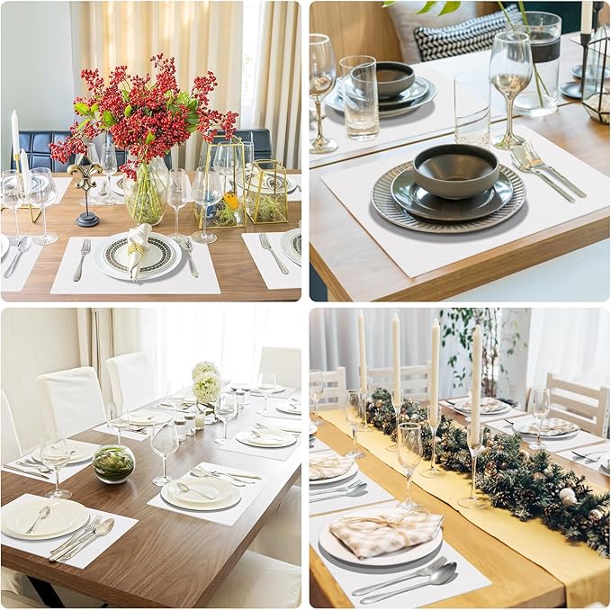 homing Faux Leather Heat Resistant Placemats 6 Packs, Waterproof Wipeable Dining PU Place Mats for Indoor & Outdoor, Easy to Clean, White