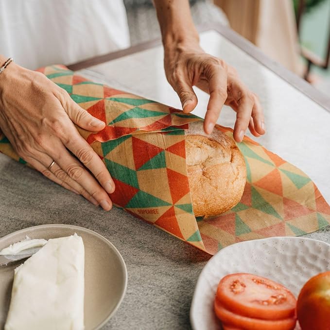 SUPERBEE Beeswax Bread Wrap, Reusable Beeswax Wrap for Food, Wrap Bread, Reusable Bees Wrap Paper for Wrapping Vegetables, Cheese Paper, Bowl Covers and Sandwich Wrapping, XXL (Retro Vibes)