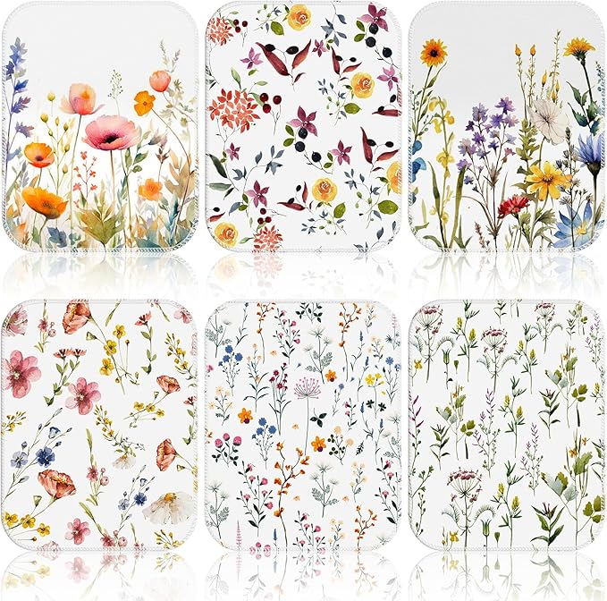 6 Pack Reusable Cleaning Cloths Washable Cotton Kitchen Dish Towels for Home Christmas Party Supplies Bulk, 9.84x11.81in (Wildflowers)