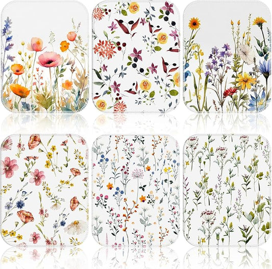 6 Pack Reusable Cleaning Cloths Washable Cotton Kitchen Dish Towels for Home Christmas Party Supplies Bulk, 9.84x11.81in (Wildflowers)