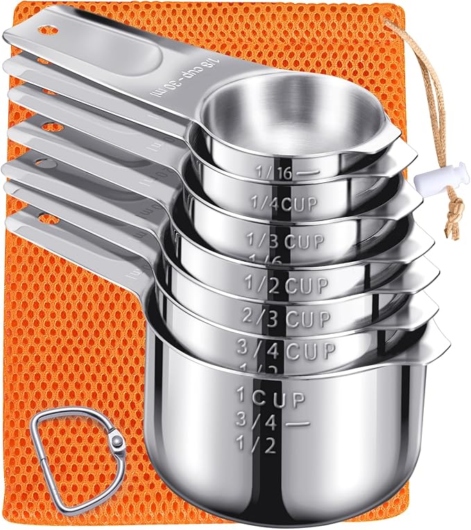 Measuring Cups, AMOHEE 7PCS Stainless Steel Measuring Cups with a Storage Bag for Cooking & Baking, Dishwasher Safe