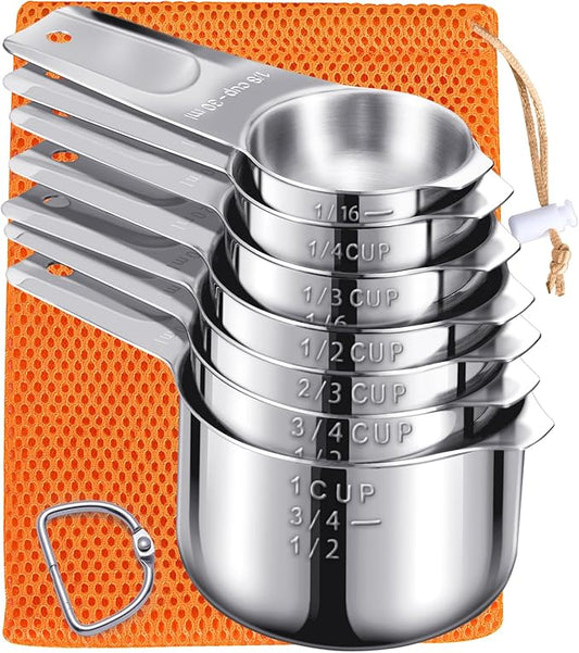Measuring Cups, AMOHEE 7PCS Stainless Steel Measuring Cups with a Storage Bag for Cooking & Baking, Dishwasher Safe
