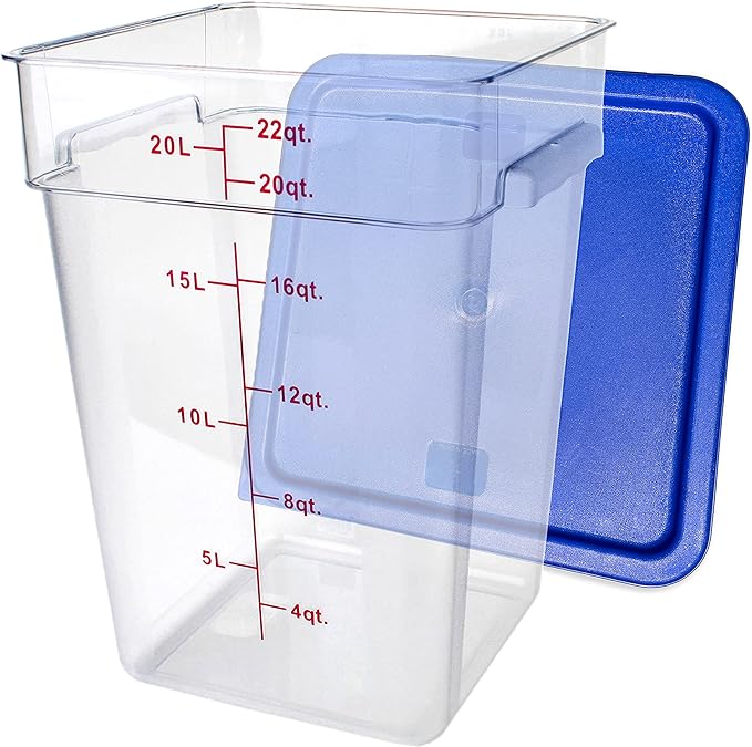 Tiger Chef 22 Quart Commercial Grade Clear Food Storage Square Polycarbonate Container With Blue Lid