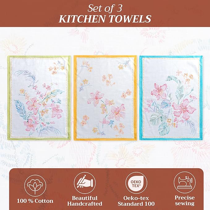 Maison d' Hermine Kitchen Towels Set of 2 100% Cotton 27.50" x 20" Reusable Cloth Tea Dish Towels Absorbent with Hanging Loop for Kitchen, Dining, Cocktail Parties Spring/Summer (Paradise Island)