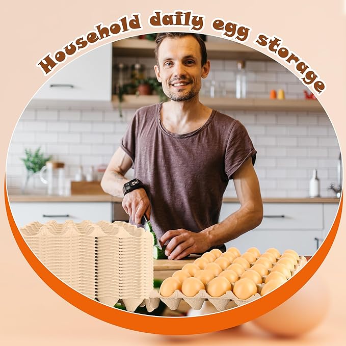 24 Pcs Pulp Egg Flat Cartons 30-Cell Biodegradable Paper Eggs Crates Sturdy Stackable Egg Trays for Kitchen Supermarket Farm Restaurant