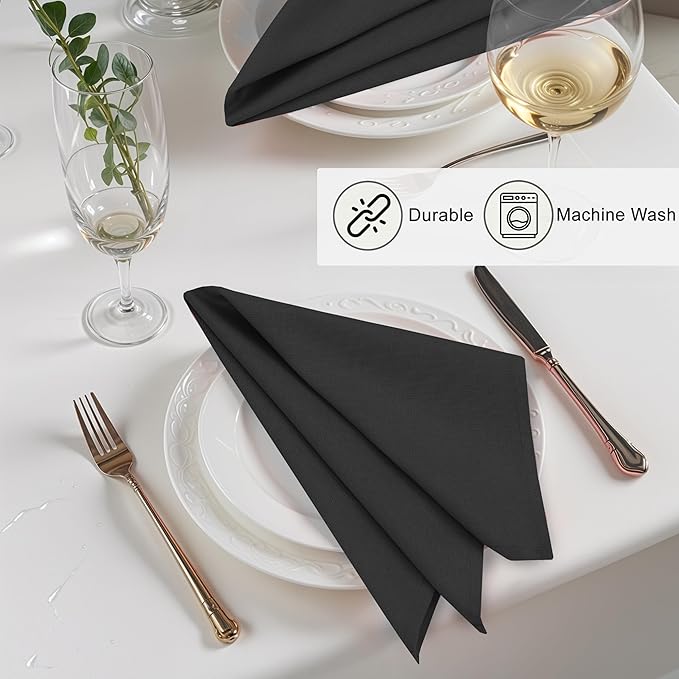 Ruvanti Linen Napkins Set of 12, 18x18 Cloth Napkins, Cotton Linen Blend Napkins Cloth Washable, Soft, Reusable Dinner Napkins for Wedding, Parties, Christmas, Thanksgiving, Everyday Use - Black