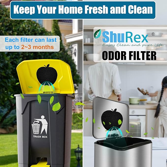 12-Pack Universal Trash Can Odor Absorbing Filters, Activated Charcoal Deodorizer for Trash Cans, Compost Buckets, Countertop and Recycle Bins (Apple)