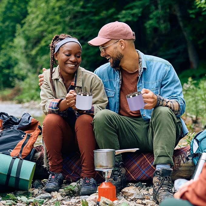 VEGOND 14 oz Insulated Coffee Mug Bulk with Handle, Stainless Steel Travel Coffee Mug with Lid, Double Wall Vacuum Metal Coffee Cup, Coffee Tumbler Powder Coated, Purple 8 Pack