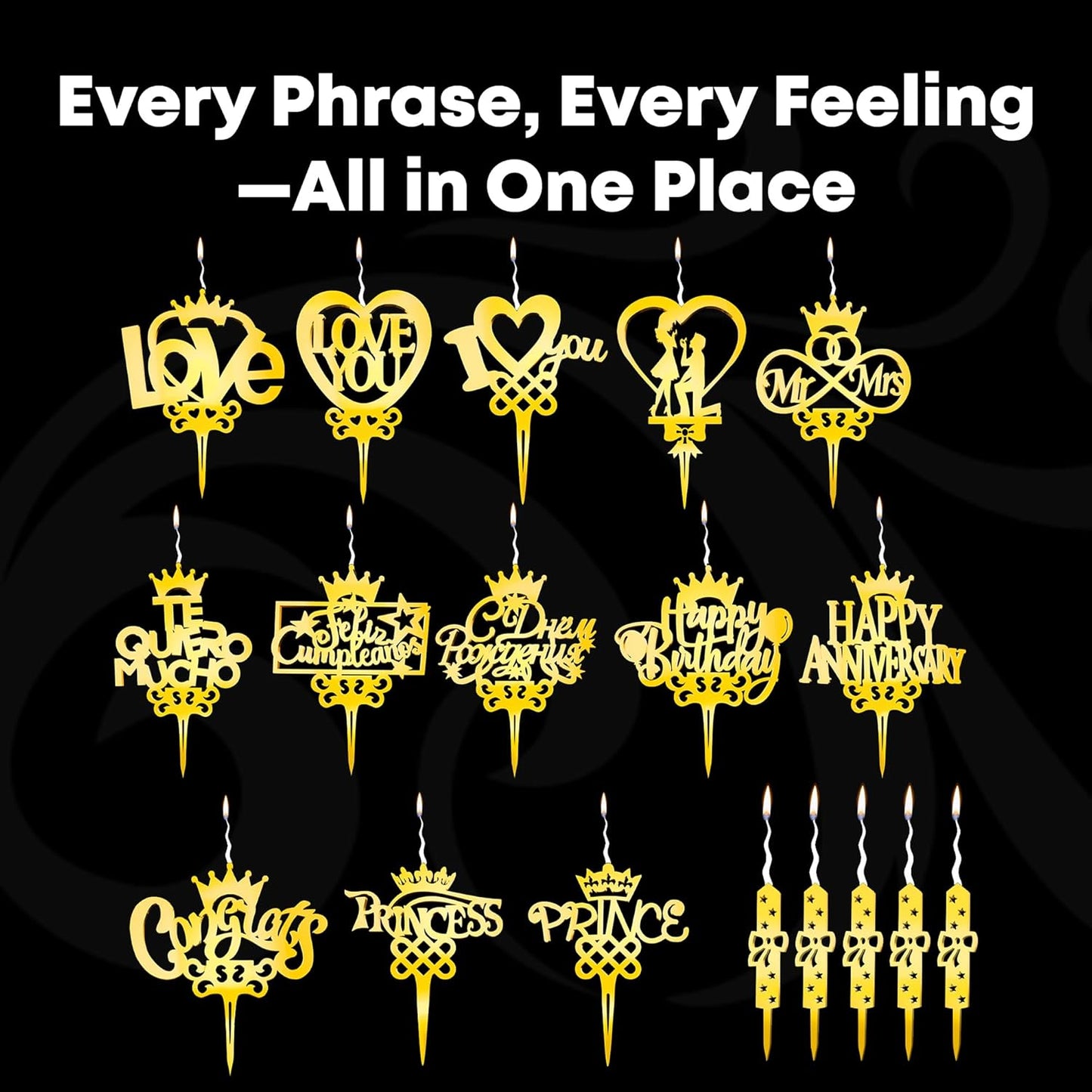 Love Reusable Gold Romantic Cake Candle - Luxury Cake Topper Candle for Birthdays, Weddings & Anniversaries - Reusable Food Safe Acrylic, Shiny Mirror Finish - Happy Birthday Cake Topper Décor