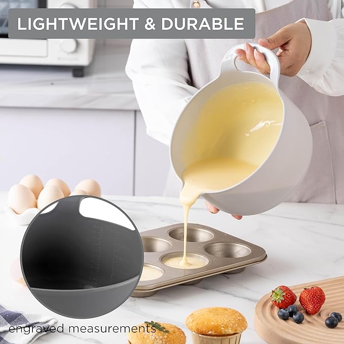 COOK WITH COLOR Nesting Plastic Mixing Bowl Set with Pour Spouts and Handles, Pink, 4 Piece Non-Slip