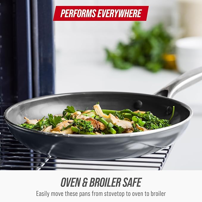 Blue Diamond Frying Pan 8” Skillet, Diamond Infused Healthy Ceramic Nonstick, PFAS and PFOA-Free, Dishwasher and Oven Safe, Even Heating, Metal Utensil Safe, Warp Control Base, Grey