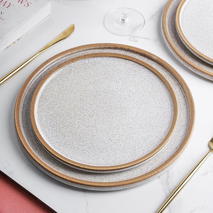 Stone Lain Vince Rustic Stoneware Reactive Glaze Dinnerware Set, Service for 4, Brown, 16 Piece