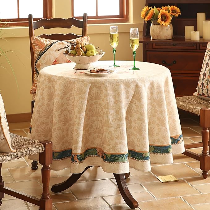 patdrea Designer Orange Tablecloth for Round Tables,Pineapple Tree Pattern Linen Tablecloth,Tropical Style Fruit Table Cover Cloth Decor for Kitchen Dining Christmas,Diameter 67"