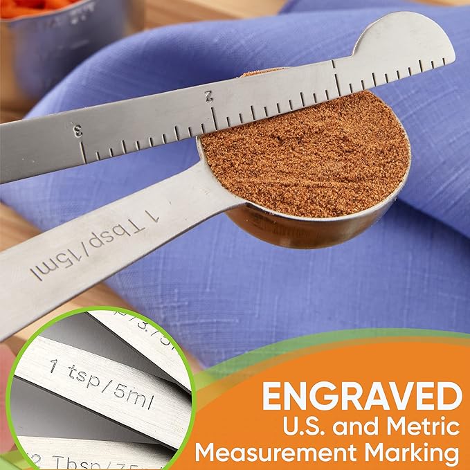 Spring Chef Stainless Steel Measuring Cups and Spoons Set of 15 with Leveler - Kitchen Metric Metal Measuring Spoons and Cups Set for Dry & Liquid Ingredients - Perfect for Cooking & Baking