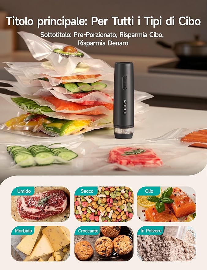 HiCOZY Compact Vacuum Sealer for Food with Visible Water Tank, Portable Handheld Vacuum Sealer Machine with 30 BPA-Free and Reusable Bags, One Press to Seal Fresh, Phantom Gray