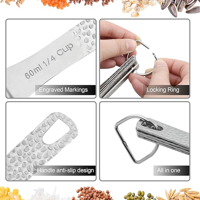 Measuring Cups and Spoons Set 16, 18/8 Stainless Steel Measuring Cups and Spoons Set, Metric & US 6 Measure Cup & 7 Measure Spoon with 1Leveler & 2 Locking Rings for Baking & Kitchen