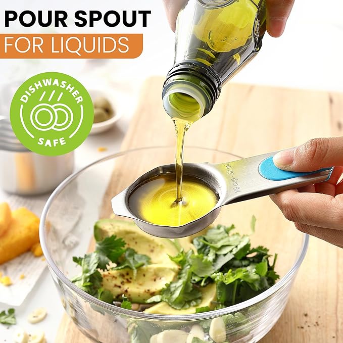 Spring Chef Magnetic Stainless Steel Measuring Cups, Patented, Kitchen Tools with Easy to Read Markings for Measuring Dry or Liquid Ingredients, Set of 7, Neon