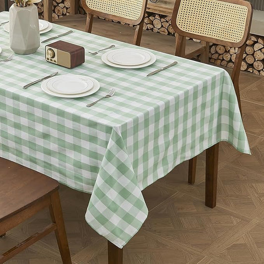 Yarn Dyed Cotton Blend Table Cloth Rectangle Table Cover 55x71 Inches Waterproof Indoor/Outdoor Green and White Checkered Gingham Rectangle Tablecloth for Kitchen BBQs Buffet Picnic