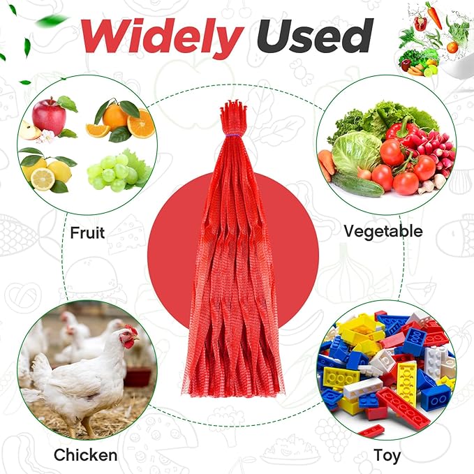 Windyun 1500 Pcs Mesh Produce Bags Reusable Nylon Netting Bulk, Fits Storage Egg Vegetable Seafood Fruits Grocery Bags (20 Inch,Red)