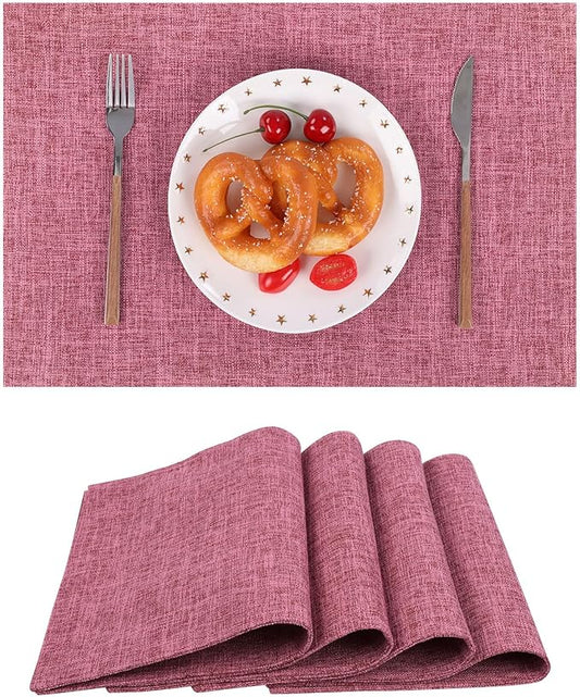 SHACOS Woven Fabric Placemats Set of 4 Heat Resistant Place Mats Non Slip Washable Double Layer Cloth Placemats Reversible Table Mats Kitchen Dining Table Decor (4, Hot Pink)