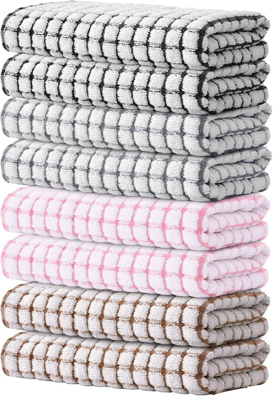 Kitinjoy Cotton 8 Pack Terry Kitchen Towels, 16 x 25 Inches Super Soft and Absorbent Dish Towels, Quick Drying Hand Towels for Kitchen Drying, Mix Color