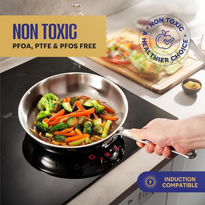 LEGEND COOKWARE Stainless Steel Cookware Set | 5 Ply, 7-Piece Pot and Pan Set Induction Compatible, Non-Toxic | Best Heavy Duty 18/8 Construction | Oven Safe Even Heating | PFOA PTFE PFOS Free