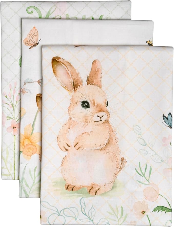 Maison d' Hermine Kitchen Towels Set of 3 100% Cotton 27.50" x 20" Reusable Cloth Tea Dish Towels Absorbent with Hanging Loop for Kitchen, Home, Dining, Cocktail Parties Spring/Summer (Easter Dew)