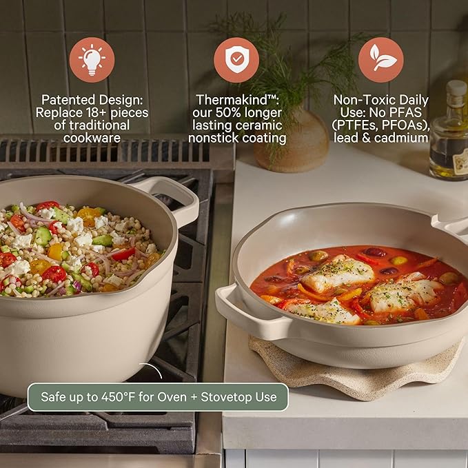 Our Place Cookware Duo - 7-Piece Set Including the Always Pan, Perfect Pot and Spatulas | Multifunctional, Toxin-Free Nonstick | Heat Safe up to 450°F | Oven, Stove, Induction Compatible | Sage