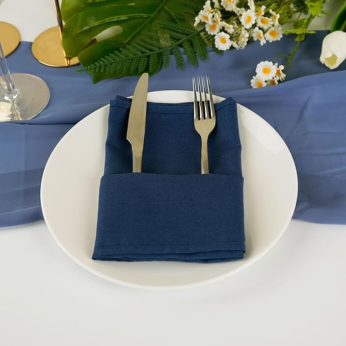Solid Color Blended Thin Dinner Cloth Napkins - Set of 12 (40 x 40 cm) - for Events & Home Use (Navy Blue)