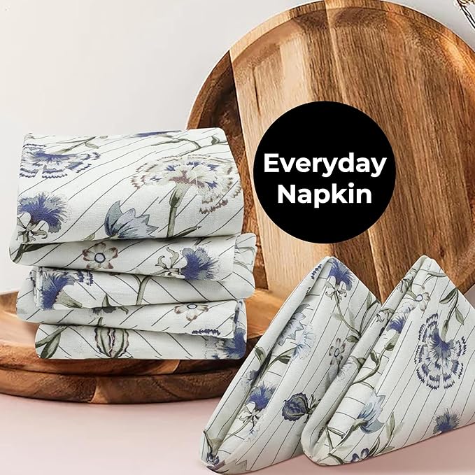 Bedding Craft Cotton Cloth Dinner Napkins Set of 12 – 18x18 Multicolor Lace Print with 1" Fold – Machine Washable Fabric Napkins for Table Décor, Weddings & Special Events