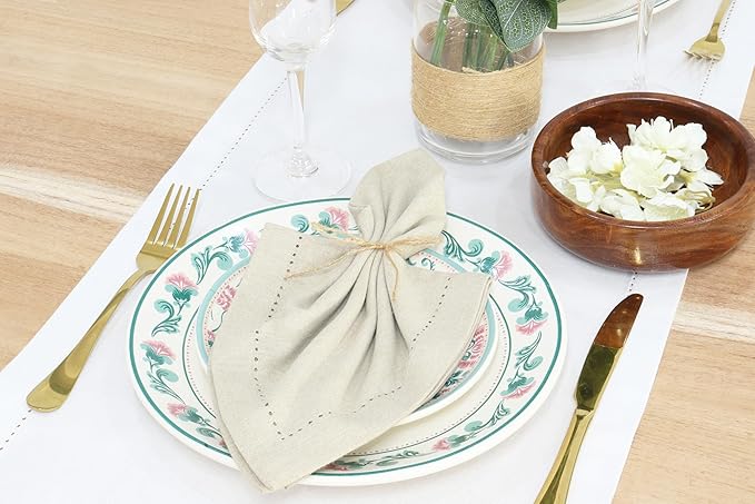 PurpleEssences Set of 12 Hemstitch Cloth Dinner Napkins 100% Cotton - Soft Durable Washable - Ideal for Wedding Christmas Holiday Winter - Perfect Everyday Use Table Linen 18x18 - Royal Linen