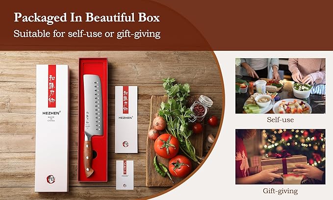 HEZHEN Multipurpose Asian Chef Knife - 7.4 inch Nakiri Knife -Din 1.4116 Steel-Razor Sharp & Full Tang Kitchen Knife, for Chopping, Dicing & Slicing with Ergonomic Handle